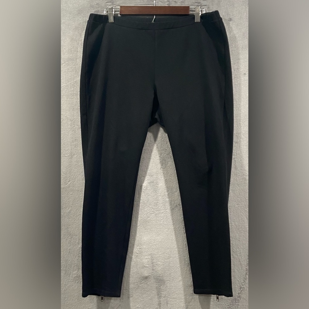Eileen Fisher Tapered Leg Black Mid Rise Stretch Waist Ankle Zip Pants Women’s L
